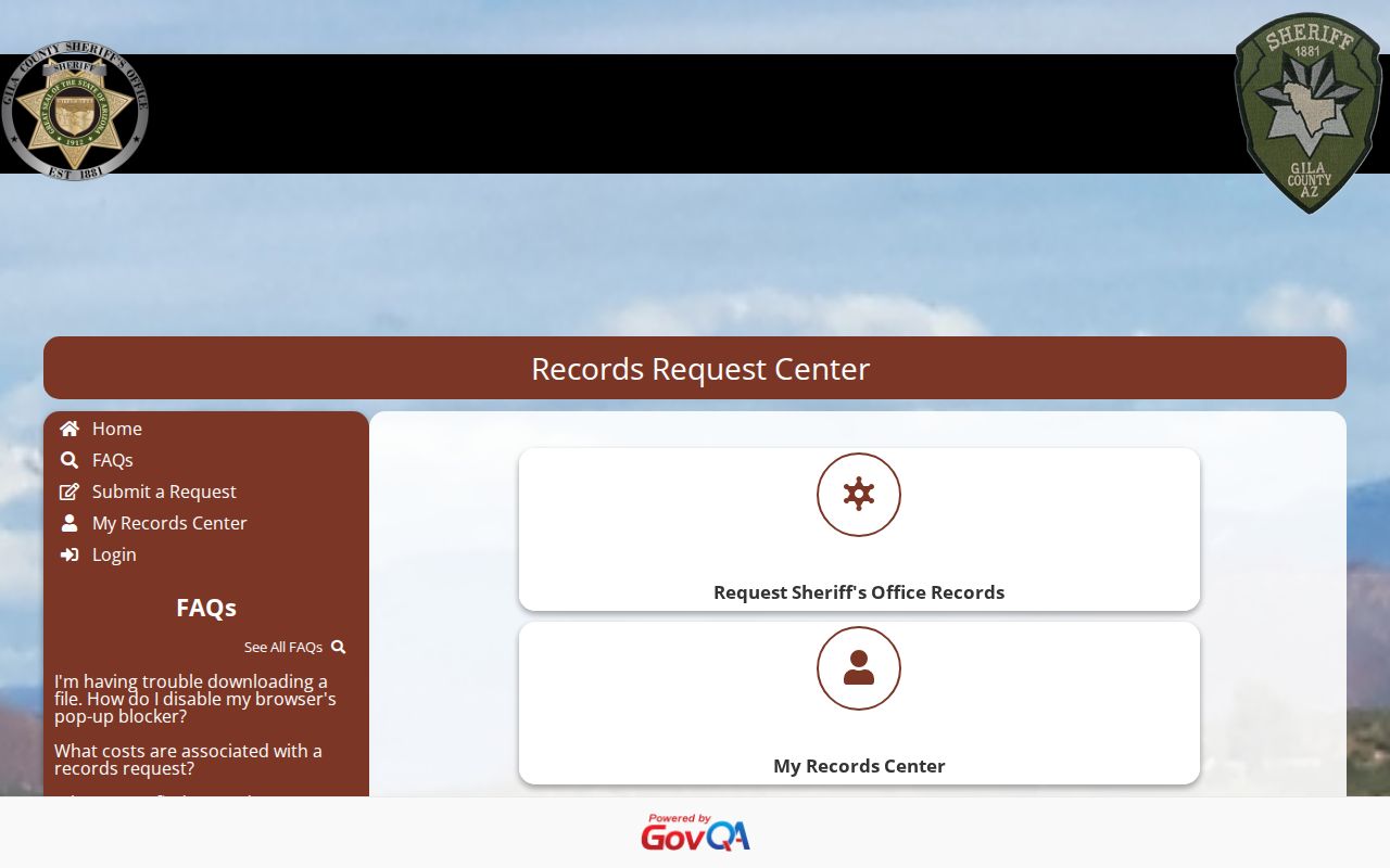 Gila County Sheriff GovQA public records portal