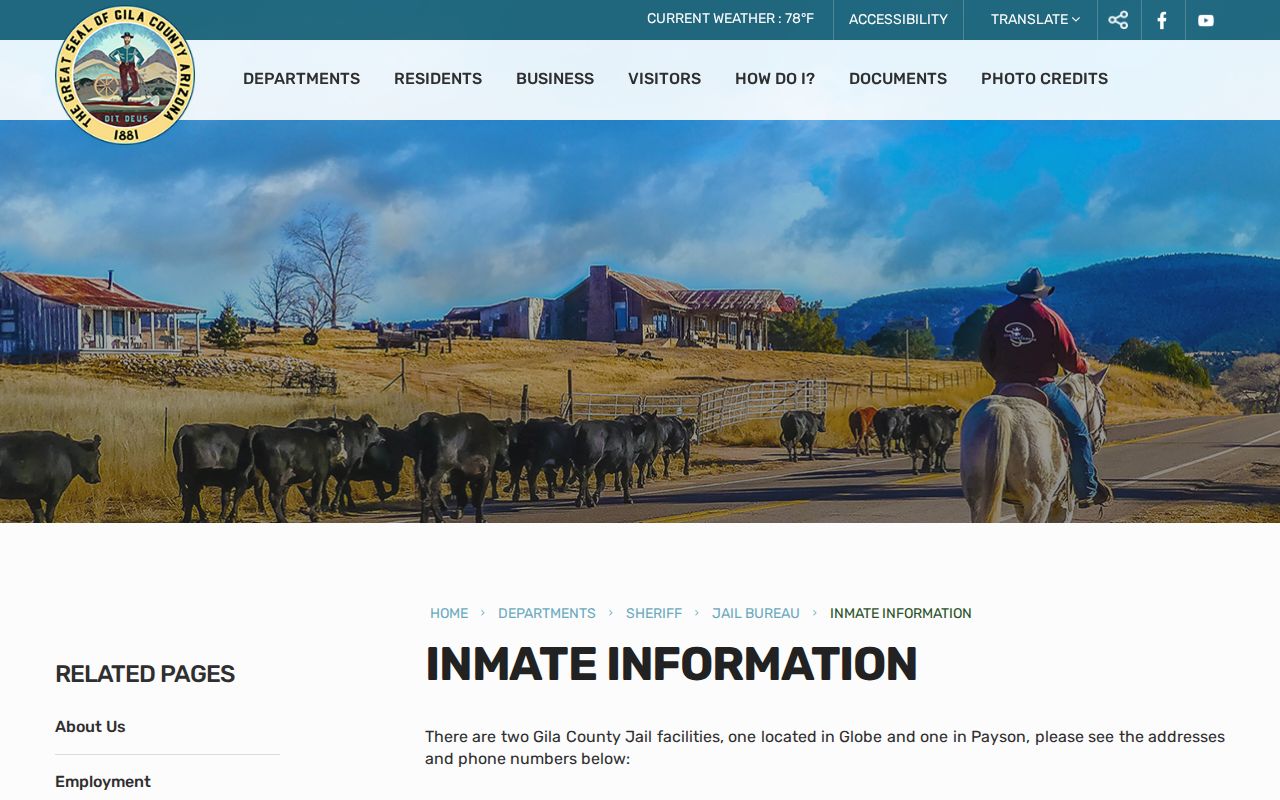 Official Gila County Inmate Information page