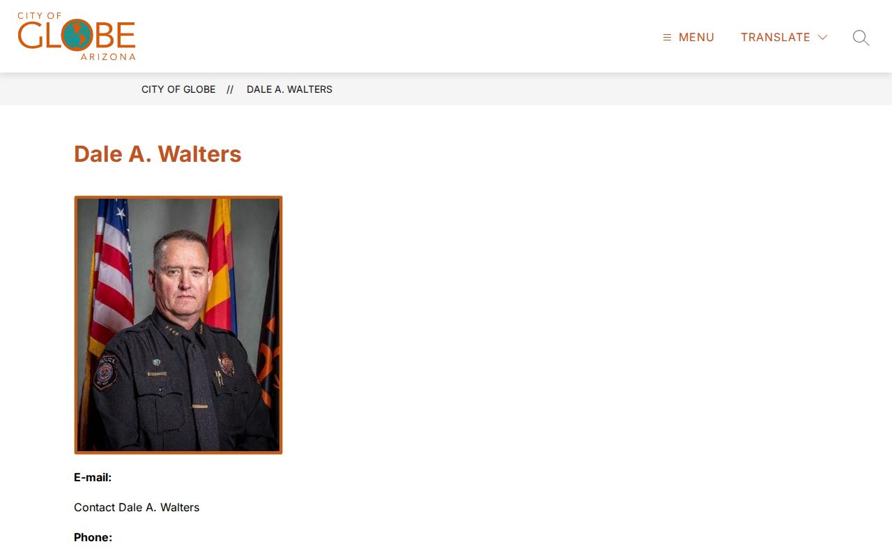 Official City of Globe police department webpage with department contact information
